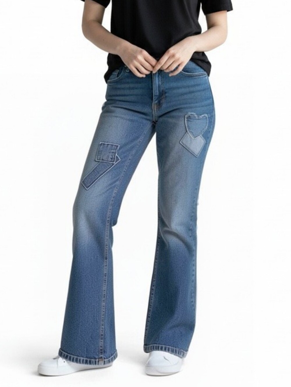 Vintage Y2K L.A. Blues Blue Patchwork Flare Jeans Heart Details Boho Size 12